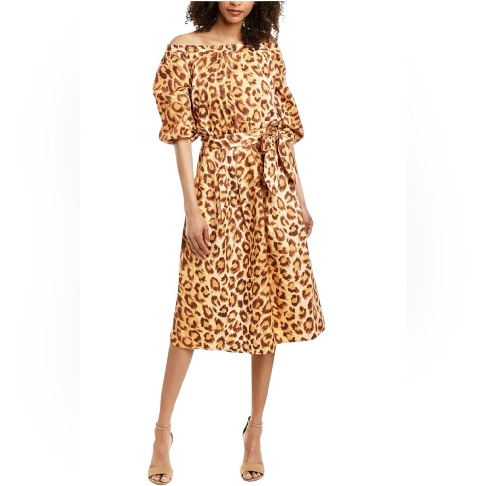 KATE SPADE  Panthera Puff Sleeve Midi Dress in Leopard Print Sz 2